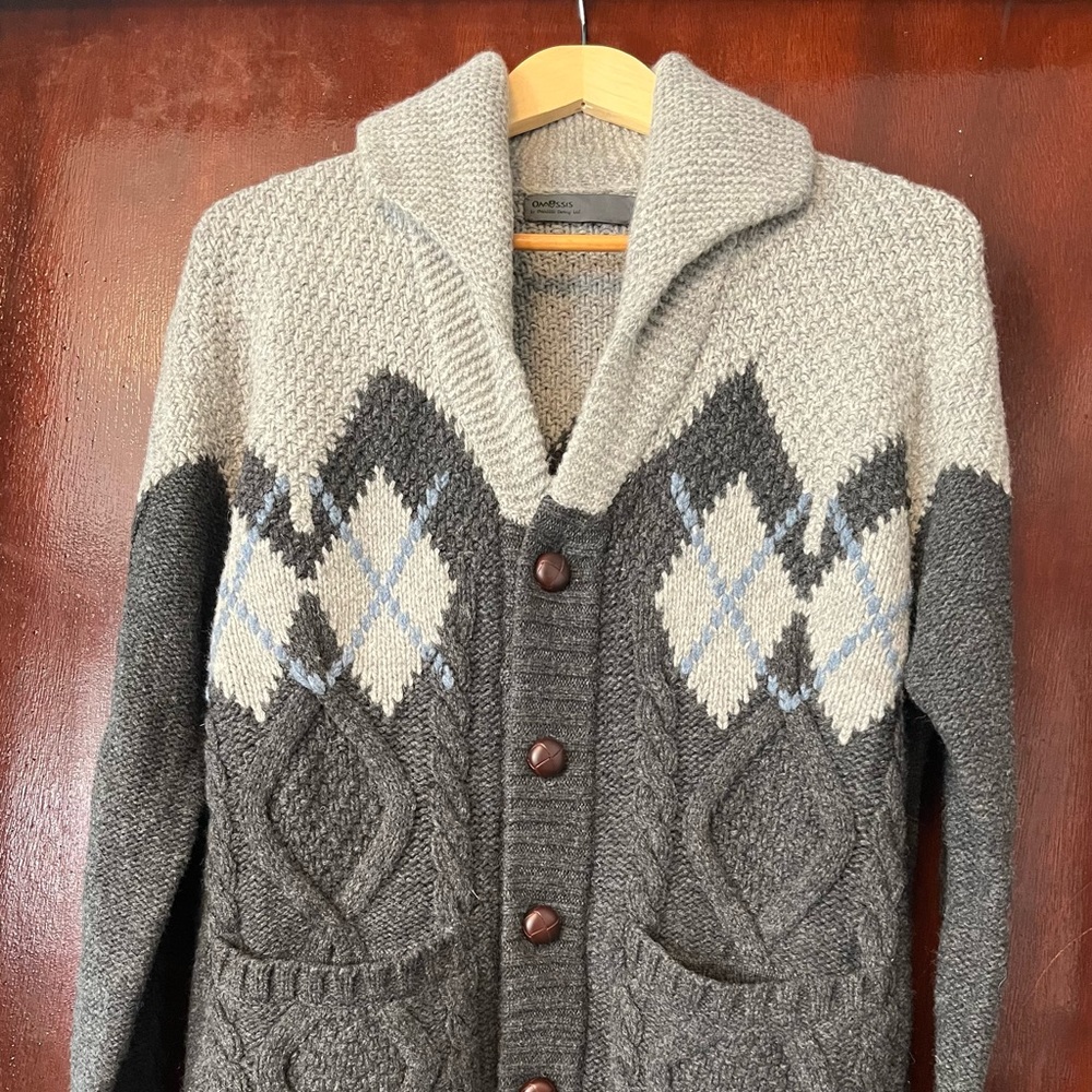 Men’s Onassis Shawl Collar Hand Knit 100% Lamb Wool Sweater with front pockets